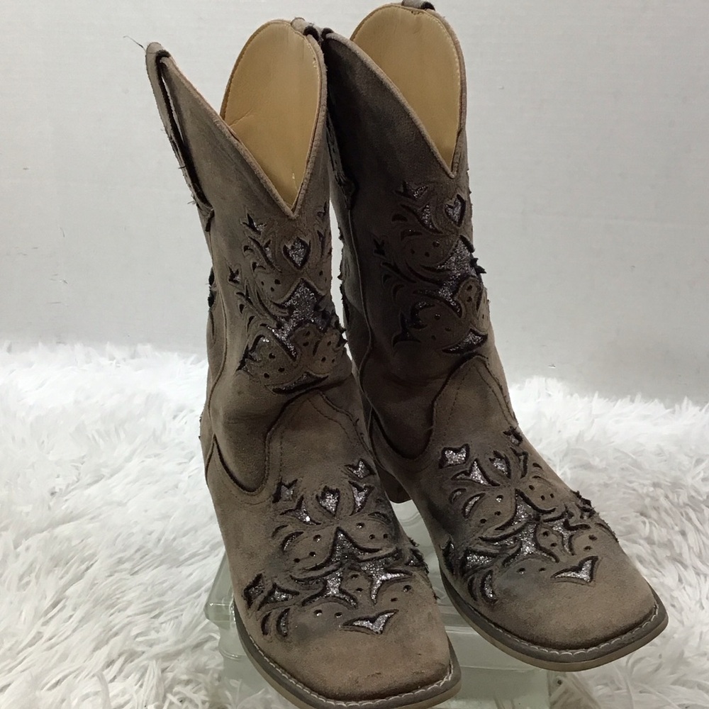 Roper faux leather cut out silver sparkle Boots 8